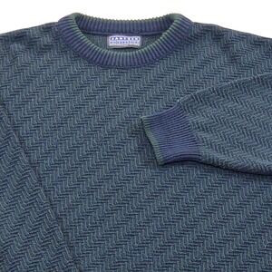 Jantzen Classics Mens Large Knit Sweater Navy Green Herringbone Grandpa